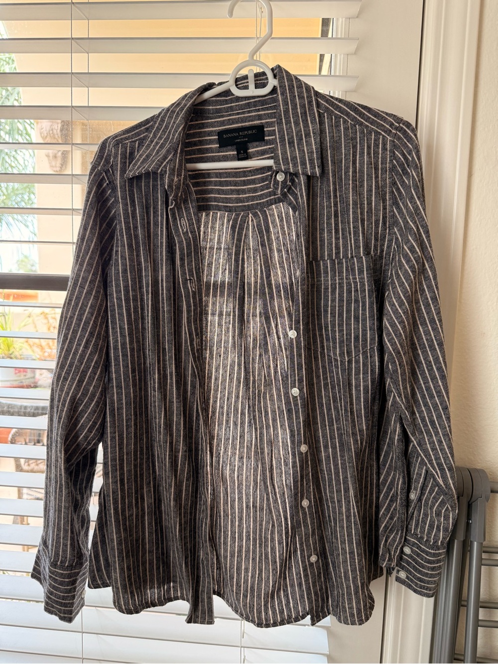 Banana Republic Navy & White Linen-Blend Striped Shirt